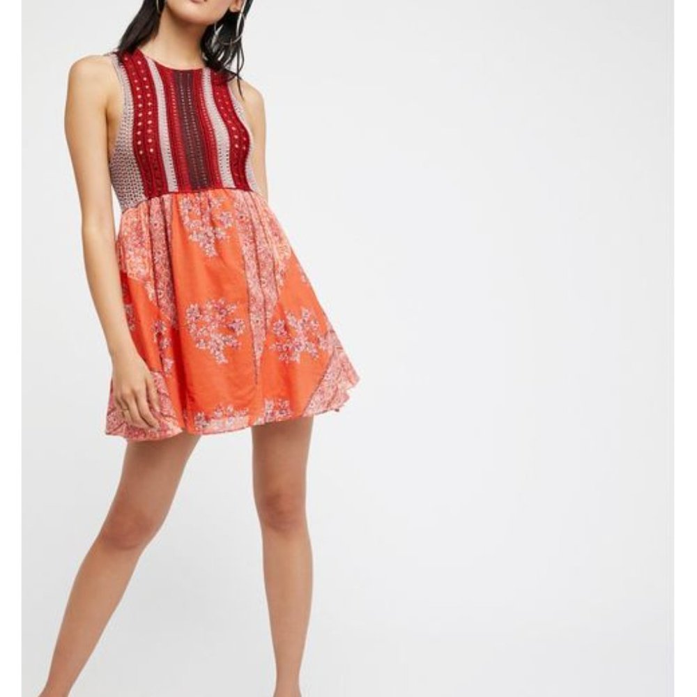 Free People Katies Crochet Red/Orange Dress XS